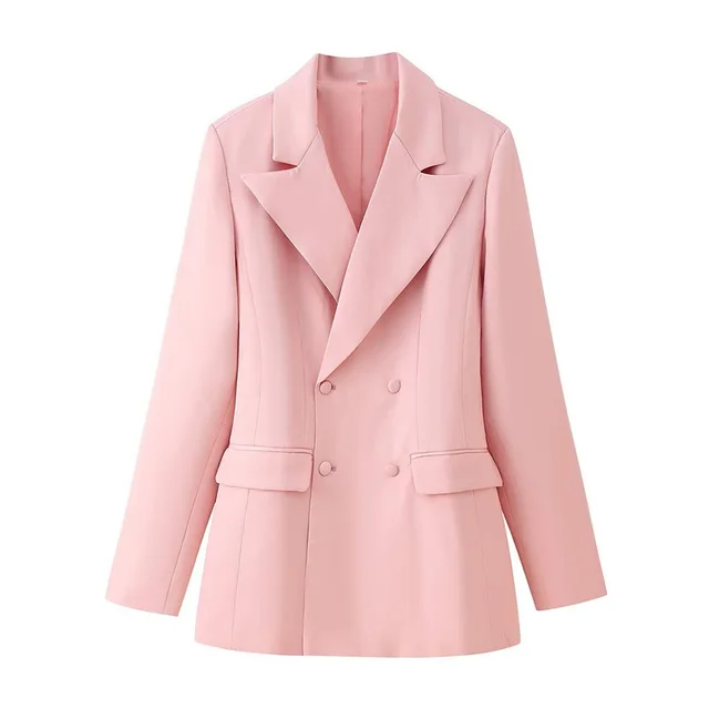 Lapel And Waist Tight Decorated Row Button Blazer Pink Lace Mid length Dress Set Pink Top - Shop at LoveMi