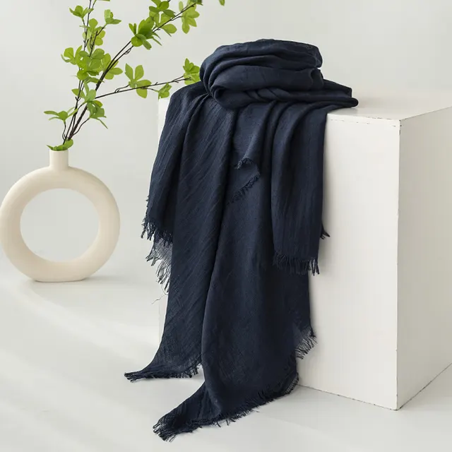 Thin Type Sunscreen Scarf Imitation Cotton And Linen Solid Color Simple Shawl 31 Navy Blue - Shop at LoveMi