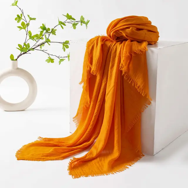 Thin Type Sunscreen Scarf Imitation Cotton And Linen Solid Color Simple Shawl 48 Pumpkin Yellow - Shop at LoveMi
