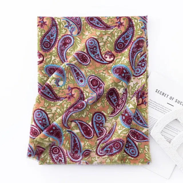 Artificial Cashmere Scarf Color Warm Shawl Green Cashew Pattern - Shop at LoveMi