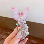 Children's Butterfly Pearl Phone Line Hair Ring Headdress - Pink 1Pcs