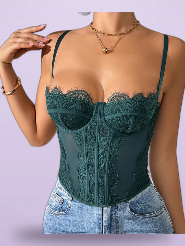 European, American And French Style Inner Wear Outer Wear Corset Sexy Camisole Dark Green - Shop at LoveMi
