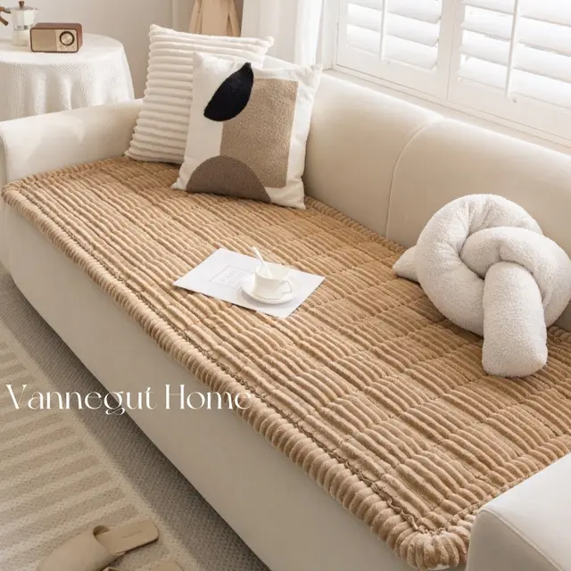 Sofa Cushion Autumn And Winter Thickening Plush Non slip Tatami Cushion Light Coffee - Shop at LoveMi
