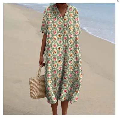 3D Printed Round Neck Pullover Patchwork Women's Dress Style123467586 - Shop at LoveMi