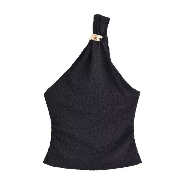 European And American Style Fashionable Simple Slim fit One shoulder Top Black - Shop at LoveMi
