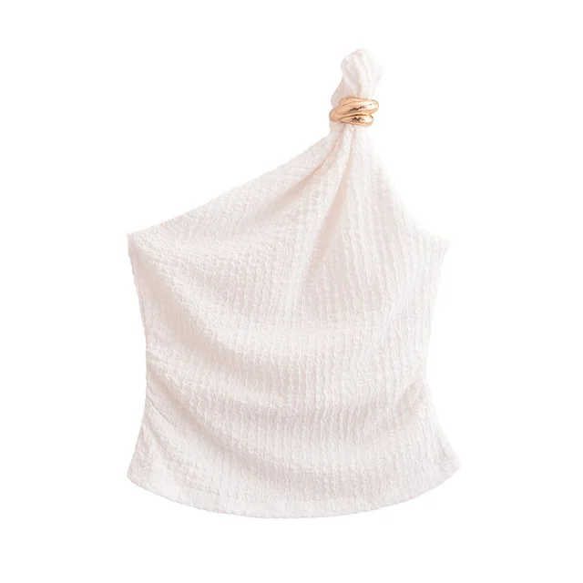European And American Style Fashionable Simple Slim fit One shoulder Top Lotus Root Color - Shop at LoveMi