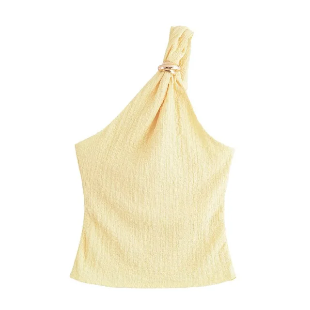 European And American Style Fashionable Simple Slim fit One shoulder Top Yellow - Shop at LoveMi