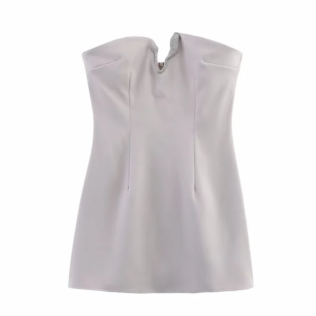 Summer Rhinestone Tube Top Jumpsuit Skirt Gray Grey - Shop at LoveMi