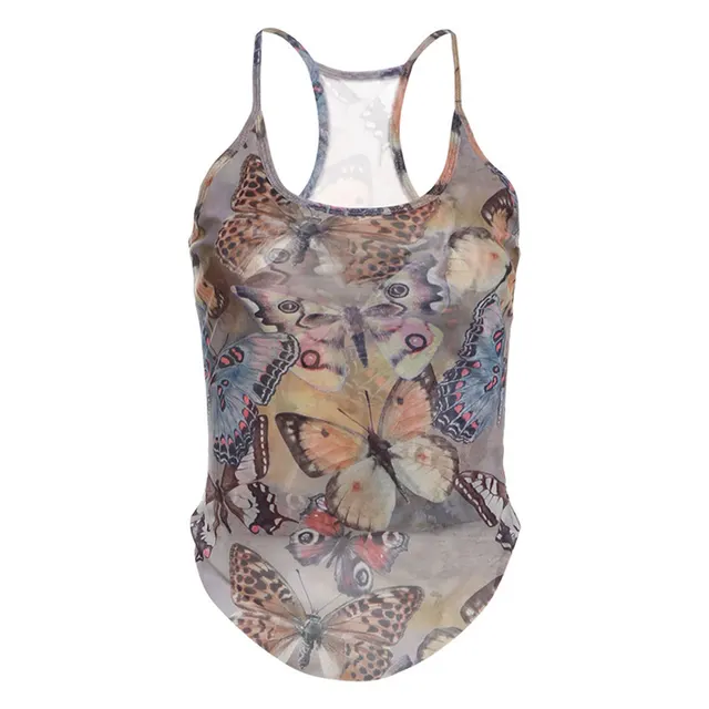 European And American Style Spring Street Fashion Sexy Butterfly Printed Camisole Khaki - Shop at LoveMi