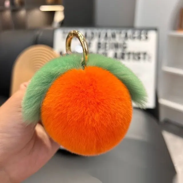 Peach Car Key Ring Pendant Plush Hang Decorations Orange - Shop at LoveMi