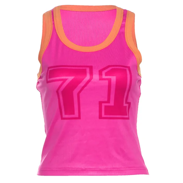 Street Printing Color Contrast Skinny Short Cropped Tank Top Rose Red - Shop at LoveMi