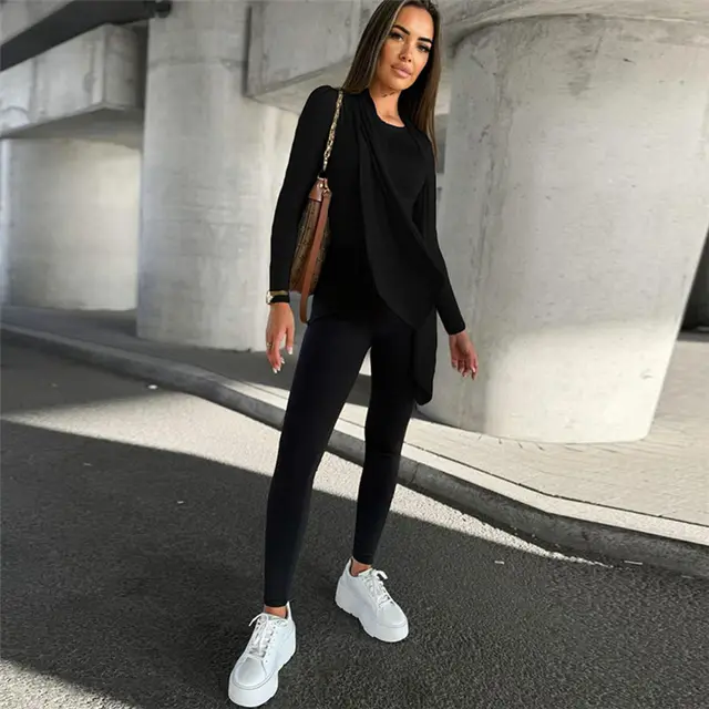 Round Neck Commute Style All match Tight Slimming Long Sleeve Top Black - Shop at LoveMi