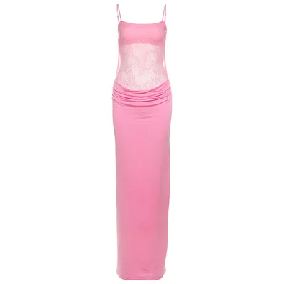 New Temperament Camisole Lace Hollow Backless Slim Fit Dress Women Pink - Shop at LoveMi