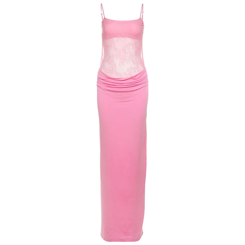 New Temperament Camisole Lace Hollow Backless Slim Fit Dress Women - Pink - View 1