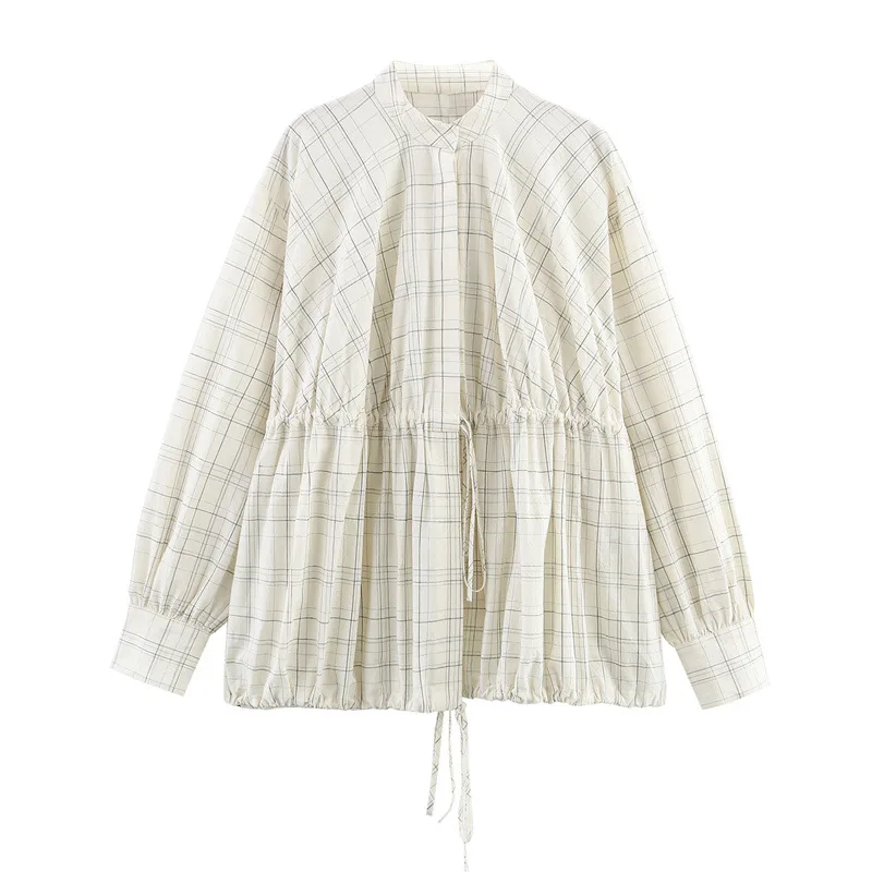 European And American Style Plaid Pilot Style Shirt Coat - White - View 1