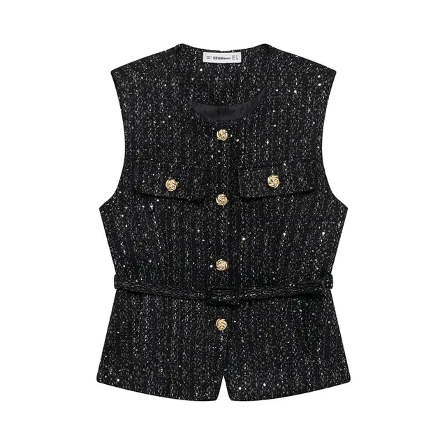 Spring New Casual Belt Vest Women's Clothing With Belt Texture Vest Black - Shop at LoveMi