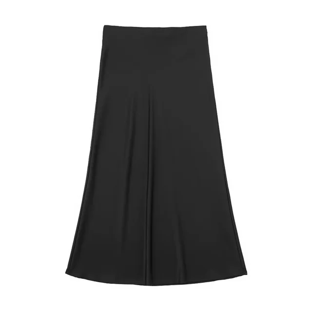 Solid Color Slim Silk Satin Texture Midi Skirt Black - Shop at LoveMi
