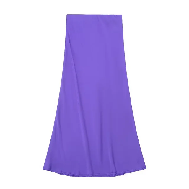 Solid Color Slim Silk Satin Texture Midi Skirt Purple - Shop at LoveMi