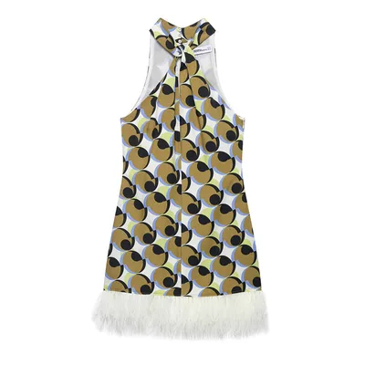 Feather Geometric Print Mini Sleeveless Dress - Shop at LoveMi