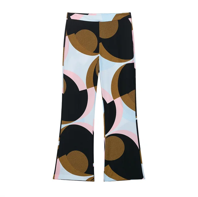 Feather Print Top Geometric Bell bottom Pants Suit Pants - Shop at LoveMi
