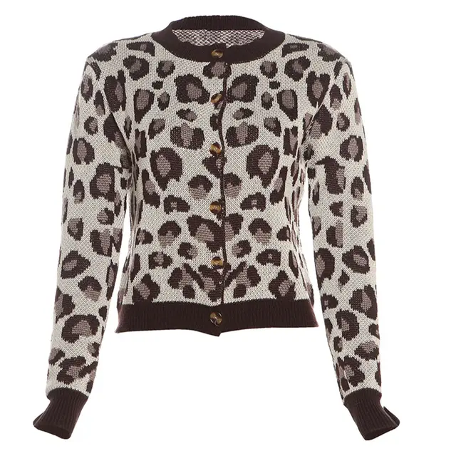 Design Leopard Print Long Sleeve Knitted Cardigan Top Leopard Print - Shop at LoveMi