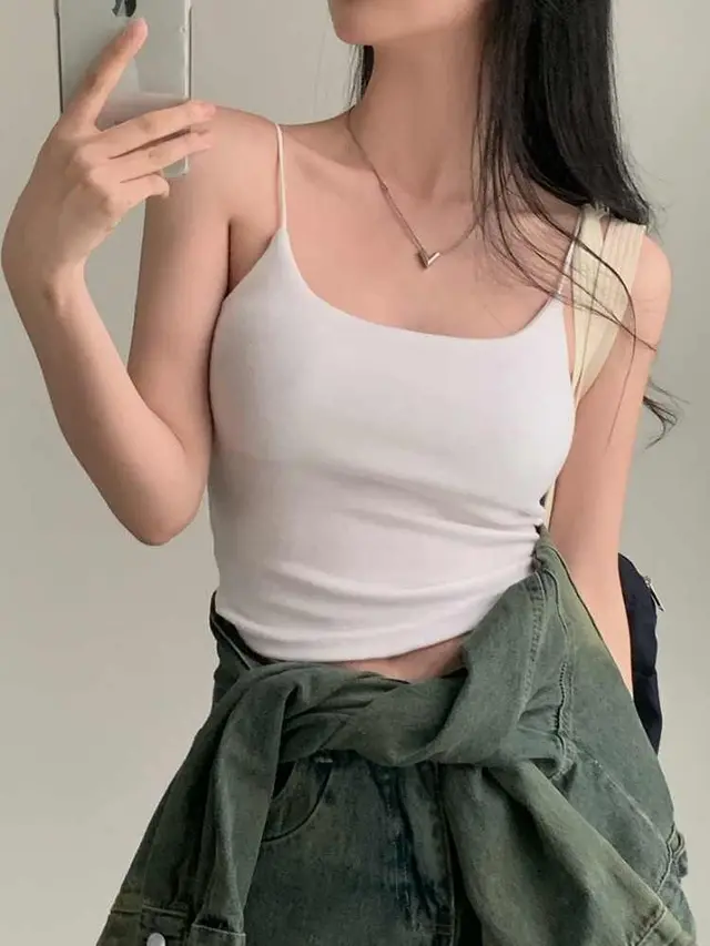 Square Collar Padded Strap Vest Women's Bottoming Top White - Shop at LoveMi