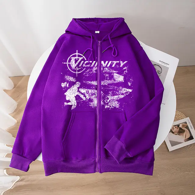 European And American Fashion Geo neighbor Printed Zipper Sweater Purple - Shop at LoveMi