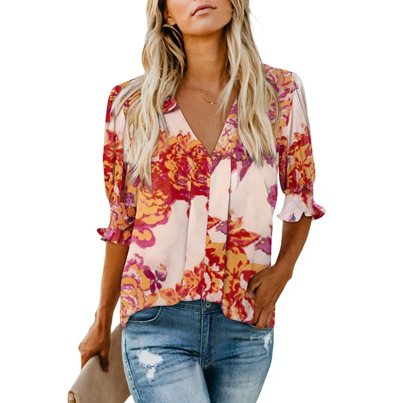 Shiying New V-neck Half Sleeve Shirt For Women - Lc25118649103 - View 1