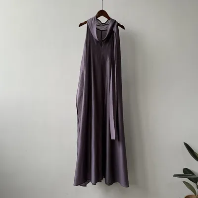 French Tencel Ribbon Halter Dress Female Season Loose Temperament Violet Color L - Shop at LoveMi