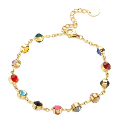 Simple Circle Geometric Zodiac Colorful Rhinestone Vintage Bracelet Gold Double Sided - Shop at LoveMi