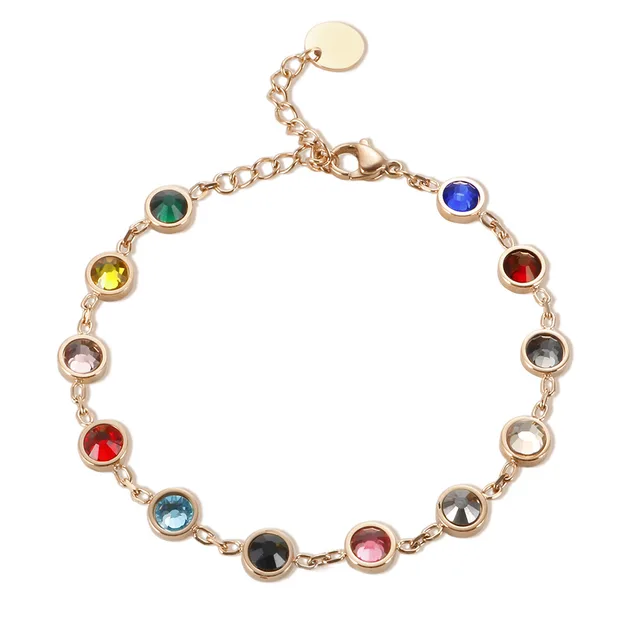 Simple Circle Geometric Zodiac Colorful Rhinestone Vintage Bracelet Rose Single Sided - Shop at LoveMi