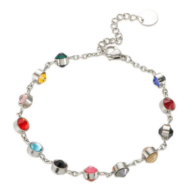 Simple Circle Geometric Zodiac Colorful Rhinestone Vintage Bracelet Silver Double Sided - Shop at LoveMi