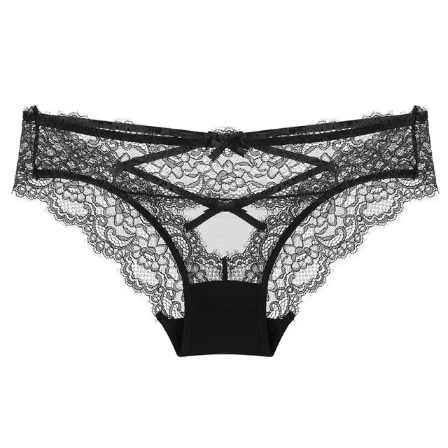 Cross Hollow Girl Transparent Low Waist Women's Briefs Breathable Black - Shop at LoveMi