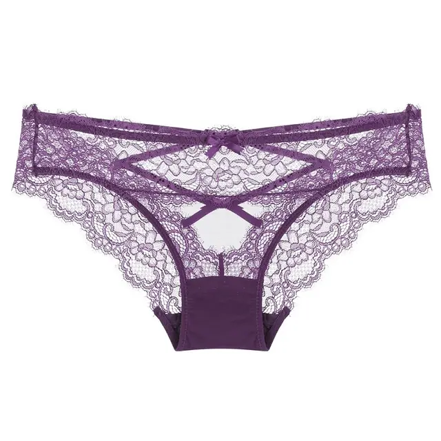 Cross Hollow Girl Transparent Low Waist Women's Briefs Breathable Purple - Shop at LoveMi