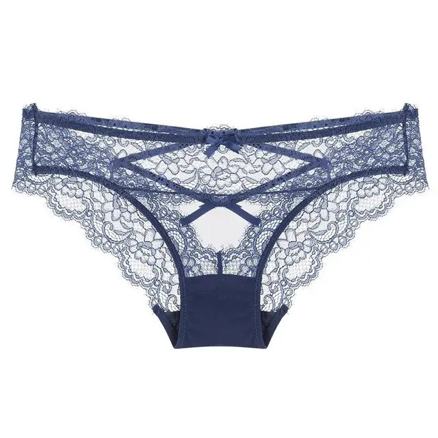 Cross Hollow Girl Transparent Low Waist Women's Briefs Breathable Sapphire Blue - Shop at LoveMi