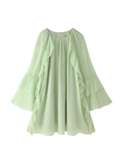 Women's Gentle Chiffon Laminated Ruffled Dress Green - Shop at LoveMi