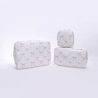 Printed Nylon Cosmetic Bag Travel Portable Storage - White