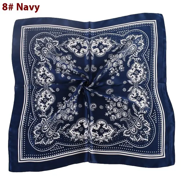 Vintage Paisley Flower Satin Plain Scarf Navy Blue - Shop at LoveMi