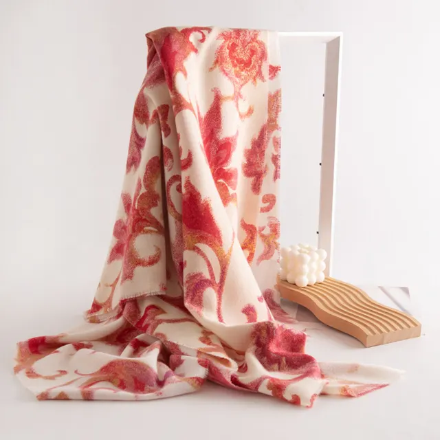 Women's Artificial Cashmere Scarf Winter Elegant Graceful Printing Red Flower - Shop at LoveMi