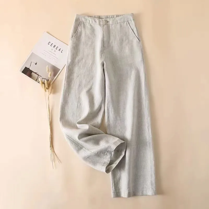 Women's Cotton And Linen Spring And Summer Thin Cropped Simple Casual Pants - Apricot - View 1
