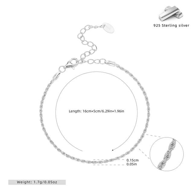 S925 Silver Hemp Flowers Chain Woven Square Zirconium All match Bracelet 925 Silver Plated Platinum - Shop at LoveMi