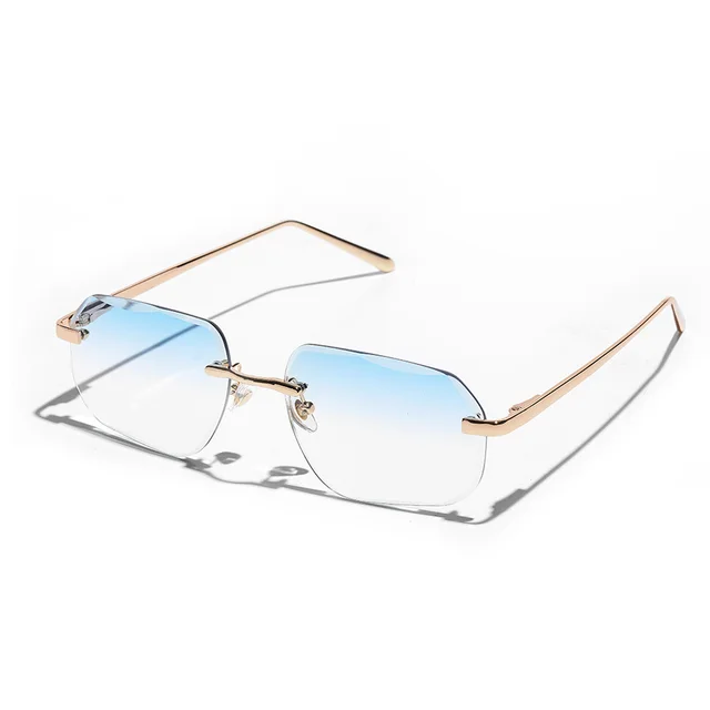 Metal Frameless Diamond Cut Spring Hinge Sunglasses C2 Blue And White - Shop at LoveMi