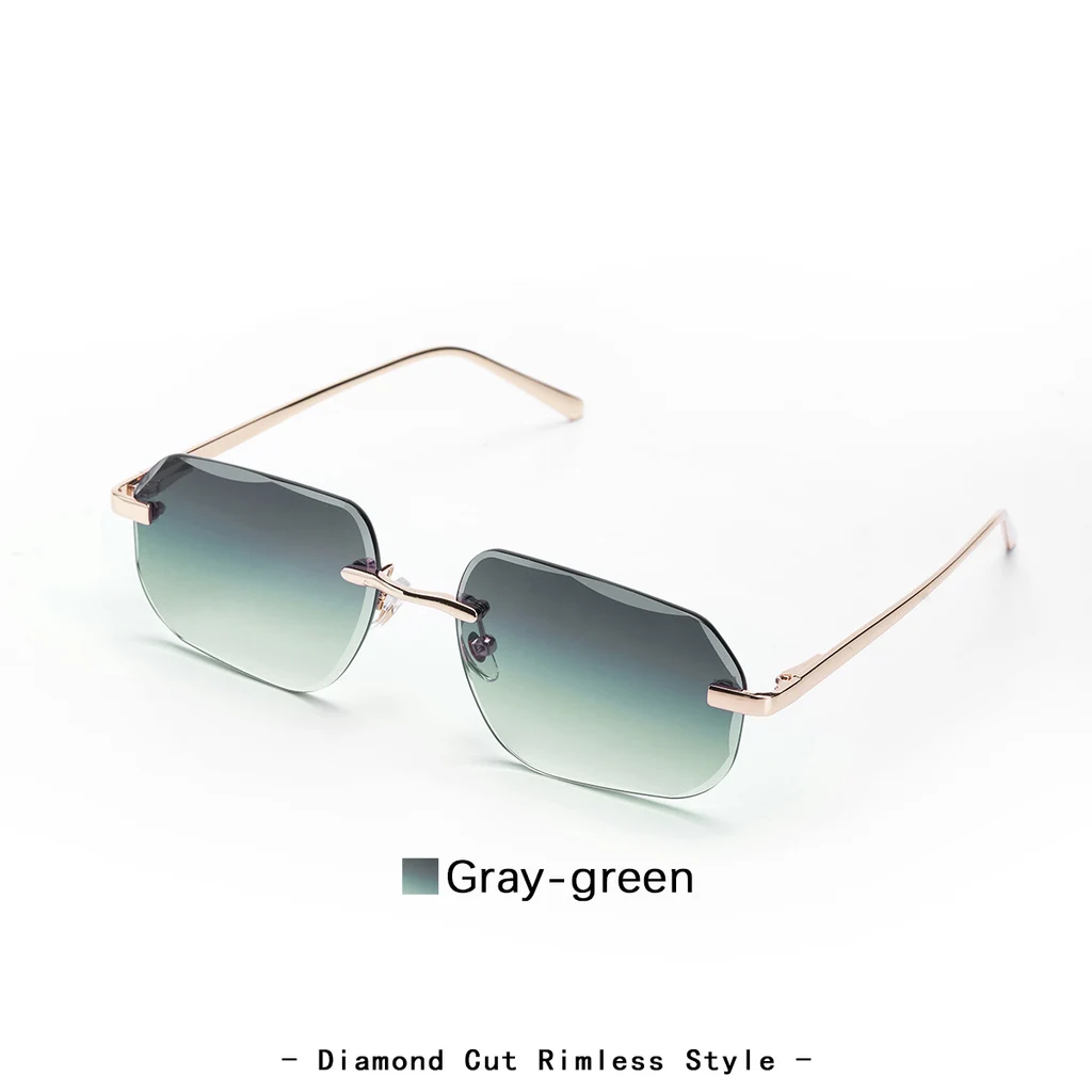Metal Frameless Diamond Cut Spring Hinge Sunglasses - C6 Gray Green