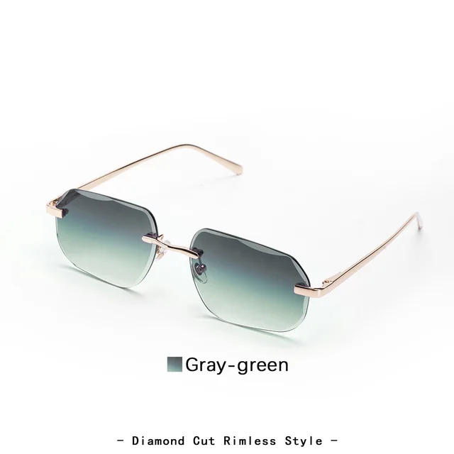 Metal Frameless Diamond Cut Spring Hinge Sunglasses C6 Gray Green - Shop at LoveMi