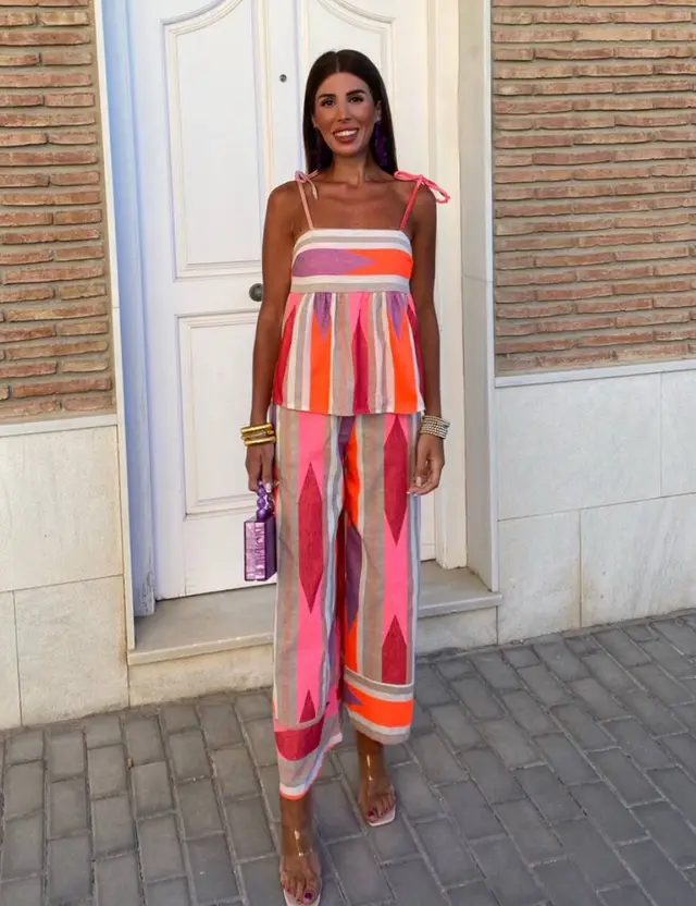 Color Matching Sling Top And Trousers Suit 3Picture - Shop at LoveMi
