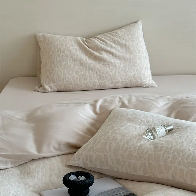 Geometric Cotton And Linen Jacquard Four piece Herringbone Bed & Breakfast Fitted Sheet Ys Gravel - Shop at LoveMi