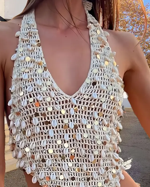 Shell Decorative Skirt Niche Halter Sexy Suit Top - Shop at LoveMi