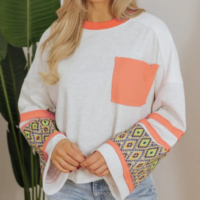 Apricot Western Aztec Patch Mineral Wash Loose Fit Top Apricot - Shop at LoveMi
