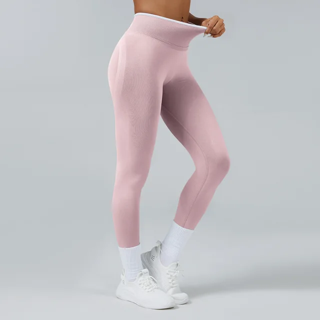 Seamless Knitted Tight High Waist Quick drying Sports Yoga Pants Pink - Shop at LoveMi