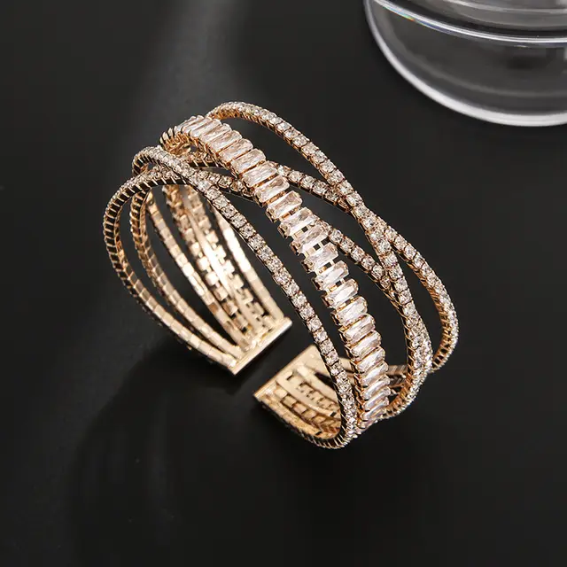 Six row Cross Rhinestone Zircon Personalized Bracelet Gold - Shop at LoveMi